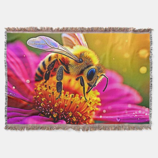 Gouden Bij Bloem Magisch Licht Design Deken (Voorkant)