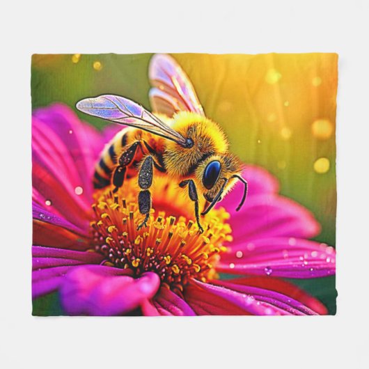 Gouden Bij Bloem Magisch Licht Design Fleece Deken (Voorkant (Horizontaal))