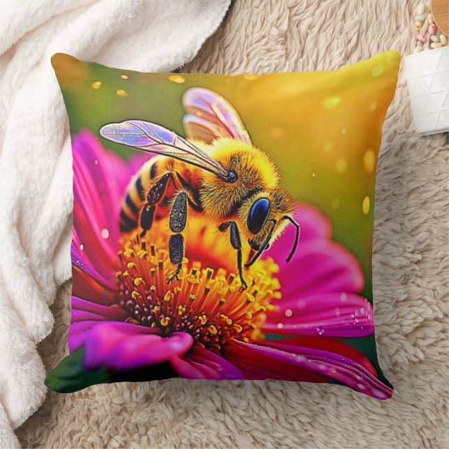 Gouden Bij Bloem Magisch Licht Design Kussen (Deken)