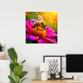 Gouden Bij Bloem Magisch Licht Design Poster (Thuiskantoor)