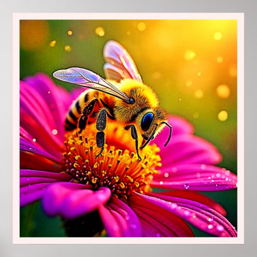 Gouden Bij Bloem Magisch Licht Design Poster (Voorkant)