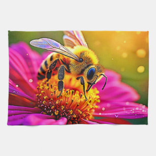 Gouden Bij Bloem Magisch Licht Design Theedoek