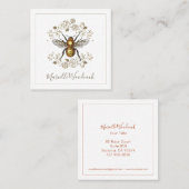 Gouden bij en Roos bloemlaurier Vierkante Visitekaartje (Voorkant / Achterkant)