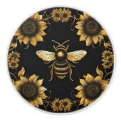 Gouden bij en zonnebloemen keramische knop (Voorkant)