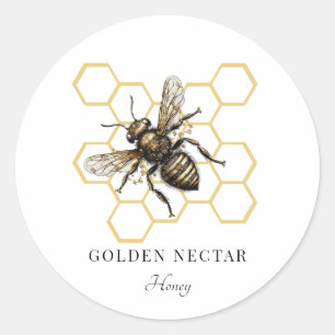 Gouden Bij Honingraat Honing Ronde Sticker