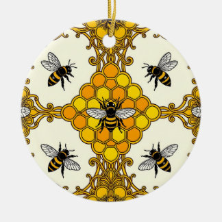 Gouden Bij Honingraat Patroon Keramisch Ornament