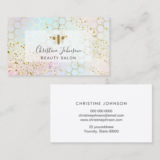 gouden bij op FAUX glitter pastel kleuren honingra Visitekaartje (Voorkant / Achterkant)