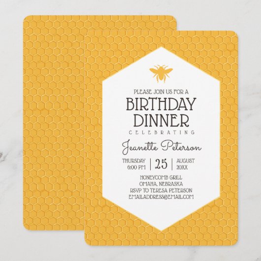 Gouden bij verjaardagsdiner kaart (Voorkant / Achterkant)