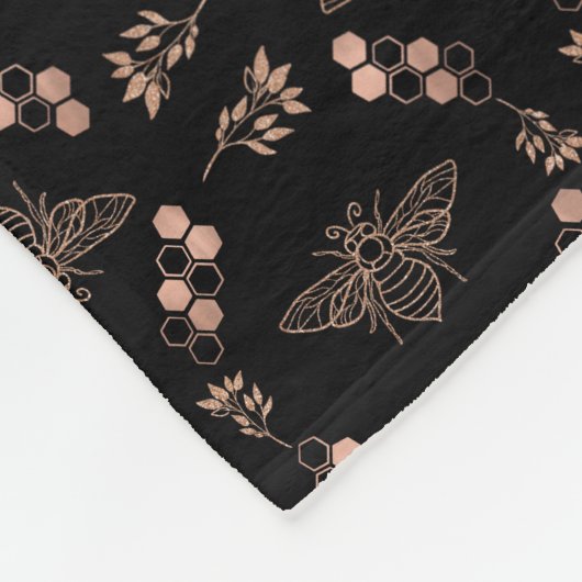 Gouden bijen en bijenkorven in het zwart fleece deken (Hoek)