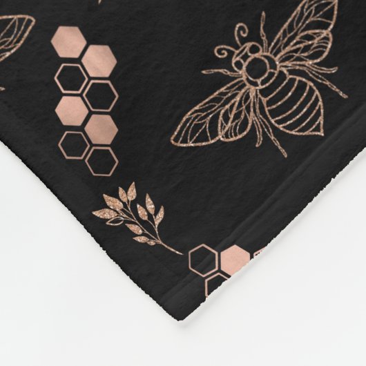 Gouden bijen en bijenkorven in het zwart fleece deken (Hoek)