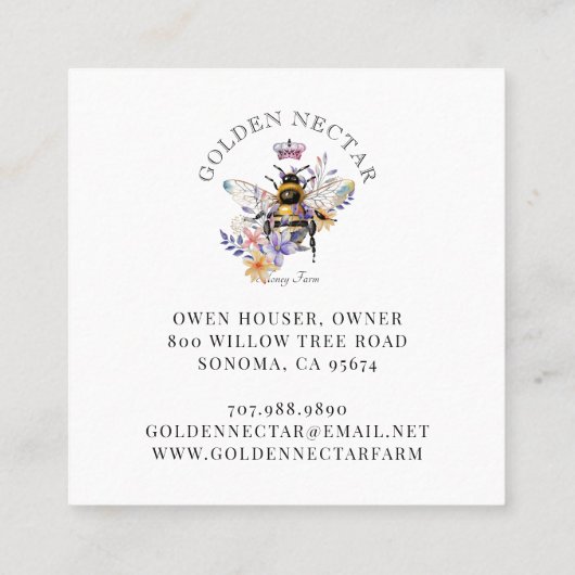  Gouden Bijen Logo Honingbij Imker Vierkante Visitekaartje (Achterkant)