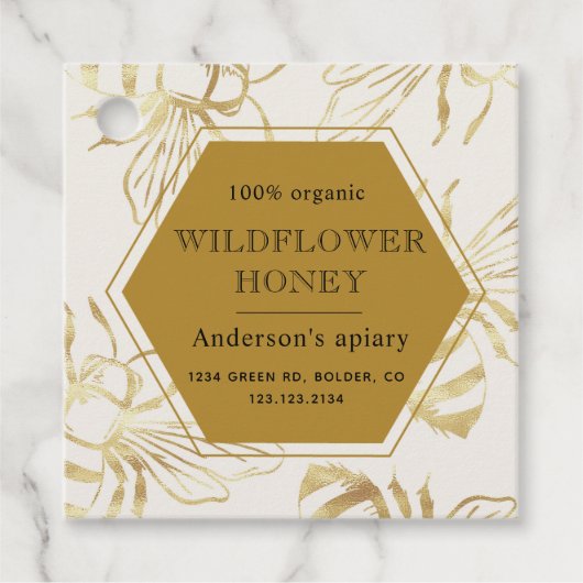  gouden bijenkoningin apiary monogram honingpot bedankjes labels (Voorkant)