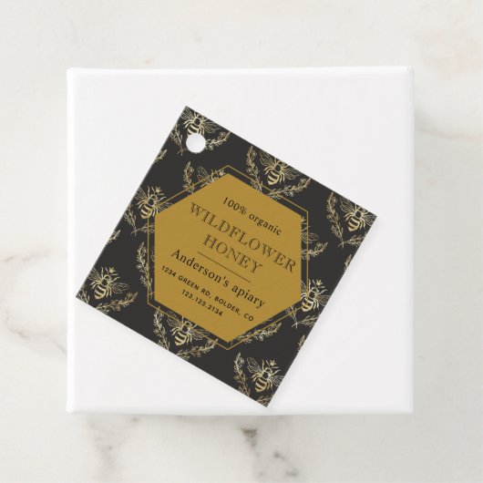  gouden bijenkoningin apiary monogram honingpot bedankjes labels (In situ)