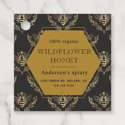  gouden bijenkoningin apiary monogram honingpot bedankjes labels (Voorkant)
