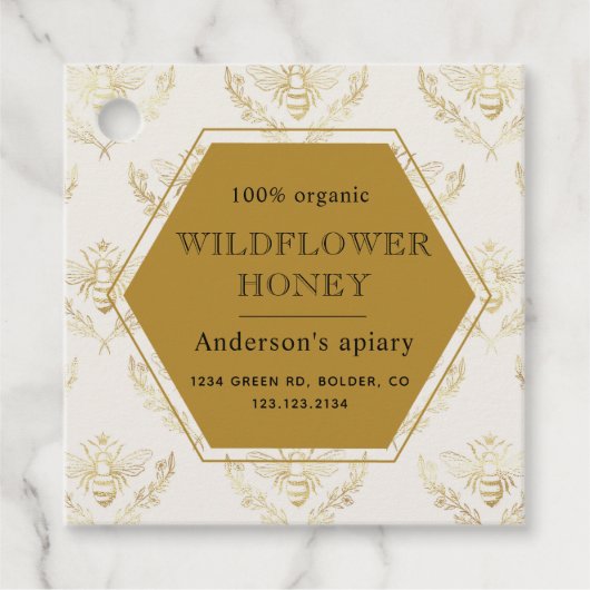 gouden bijenkoningin apiary monogram honingpot bedankjes labels (Voorkant)
