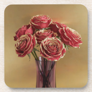 Gouden bijgesneden Red Roses Onderzetter set