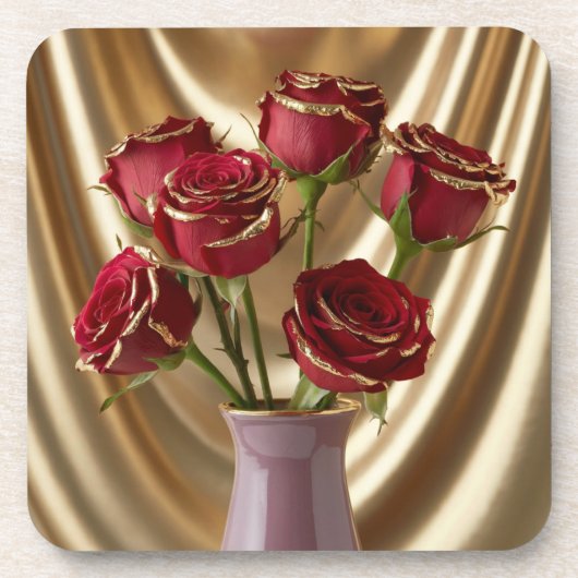 Gouden bijgesneden Red Roses Onderzetter set (Voorkant)