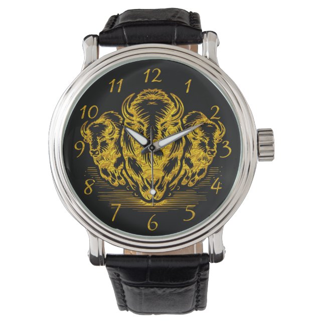 Gouden Bison Stampede in een Wild Prairie-omgeving Horloge (Voorkant)