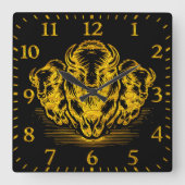 Gouden Bison Stampede in een Wild Prairie-omgeving Vierkante Klok (Voorkant)