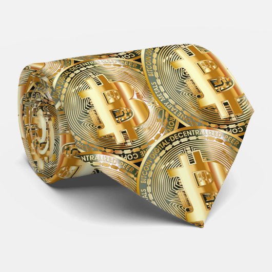 Gouden Bitcoin Cryptovaluta Patroon Power Stropdas (Opgerold)