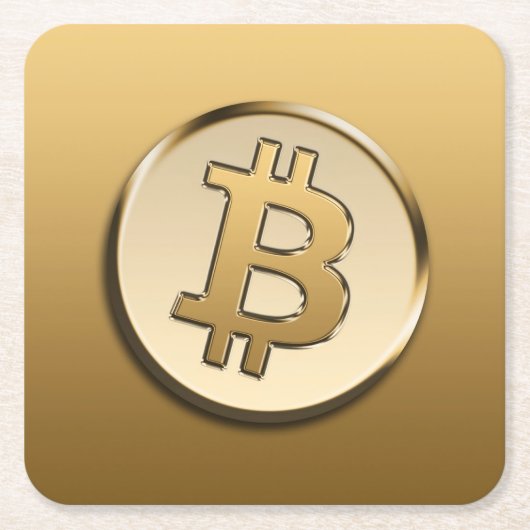 Gouden Bitcoin Papieren Onderzetter - vierkant (Voorkant)