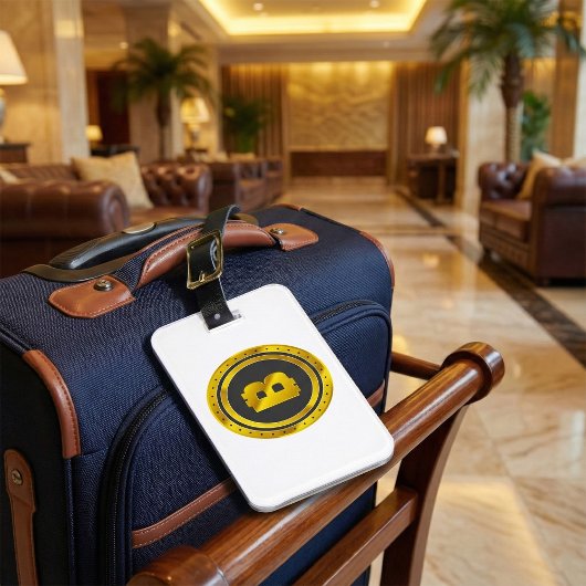 Gouden Bitcoin-symbool digitale valuta Bagagelabel