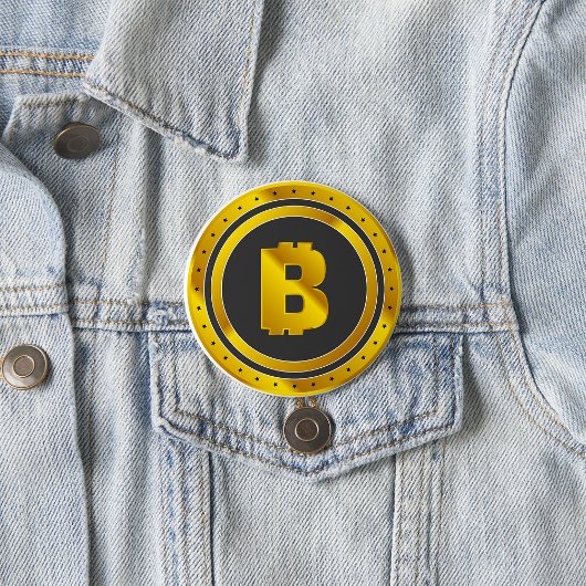 Gouden Bitcoin-symbool digitale valuta Ronde Button 7,6 Cm
