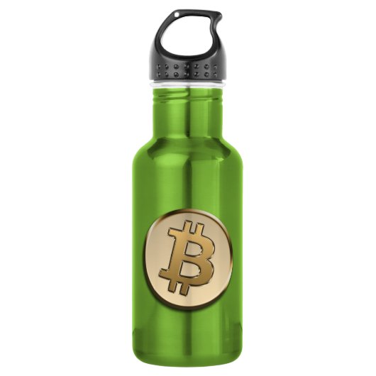 Gouden Bitcoin-waterfles - GROEN Waterfles (Voorkant)