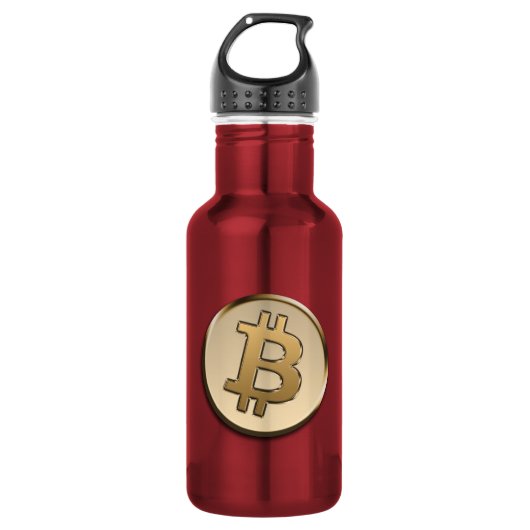 Gouden Bitcoin-waterfles - ROOD Waterfles (Voorkant)