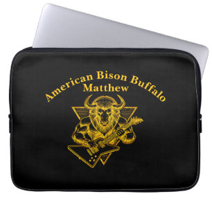 Gouden Bizon Buffalo Rockt op Gitaar Laptop Sleeve