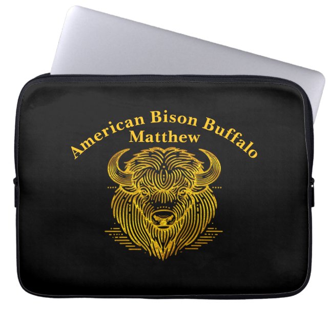 Gouden bizon buffel kunstwerk met ingewikkeld ontw laptop sleeve (Voorkant)