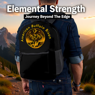 Gouden Bizon die rondloopt onder een maanverlichte Bedrukte Rugzak