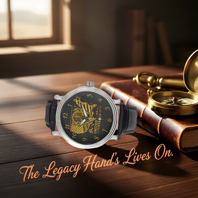 Gouden bizon illustratie met Amerikaanse kaart en  Horloge (Creator heeft geüpload)