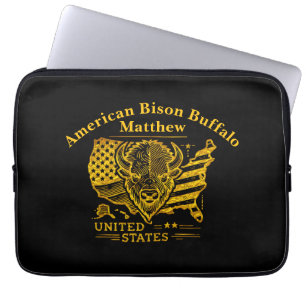 Gouden bizon illustratie met Amerikaanse kaart en Laptop Sleeve