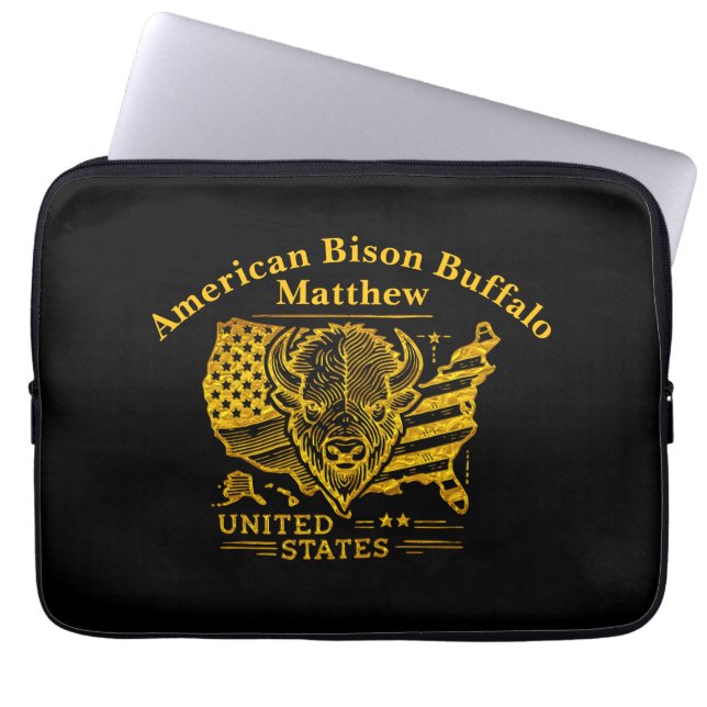 Gouden bizon illustratie met Amerikaanse kaart en  Laptop Sleeve (Voorkant)