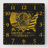 Gouden bizon illustratie met Amerikaanse kaart en  Vierkante Klok (Voorkant)