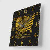 Gouden bizon illustratie met Amerikaanse kaart en  Vierkante Klok (Hoek)