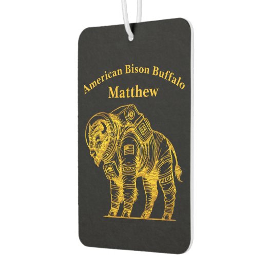 Gouden bizon in astronautenpak dat de ruimte verke luchtverfrisser (Links)