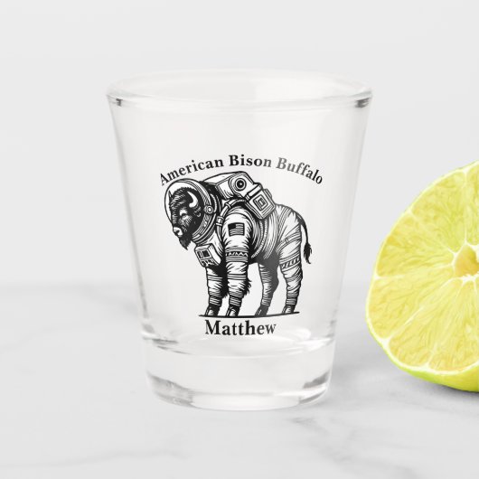 Gouden bizon in astronautenpak dat de ruimte verke shot glas (Voorkant)