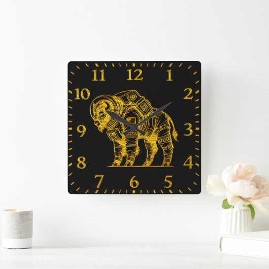 Gouden bizon in astronautenpak dat de ruimte verke vierkante klok (Huis)