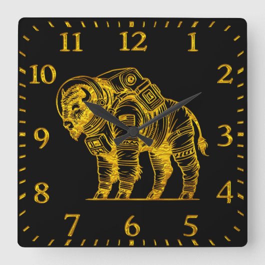 Gouden bizon in astronautenpak dat de ruimte verke vierkante klok (Voorkant)