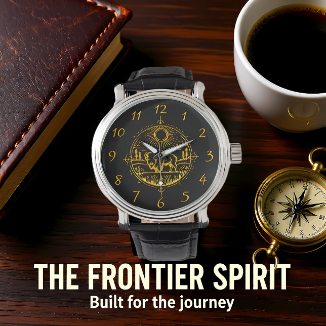 Gouden bizon in een schilderachtig landschap horloge (Creator heeft geüpload)