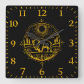 Gouden bizon in een schilderachtig landschap vierkante klok (Voorkant)