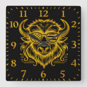 Gouden bizon in zonnebril illustratie vierkante klok (Voorkant)