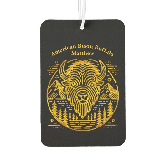 Gouden bizon te midden van bergen en bomen luchtverfrisser (Achterkant)