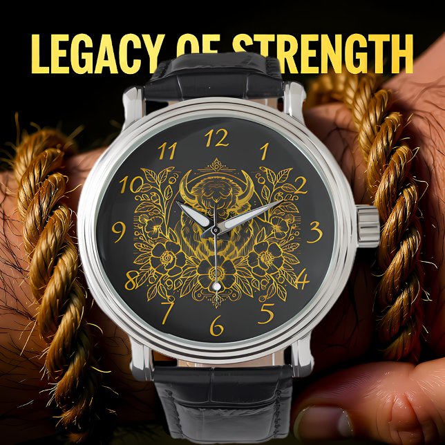 Gouden bizon tussen de bloemen horloge (Creator heeft geüpload)