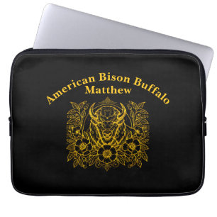 Gouden bizon tussen de bloemen laptop sleeve