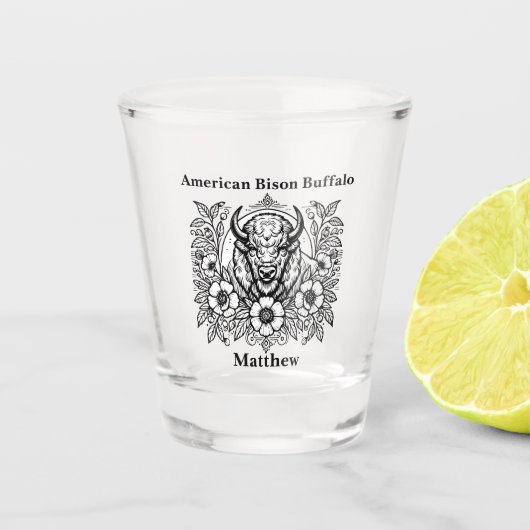 Gouden bizon tussen de bloemen shot glas (Voorkant)