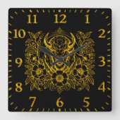 Gouden bizon tussen de bloemen vierkante klok (Voorkant)