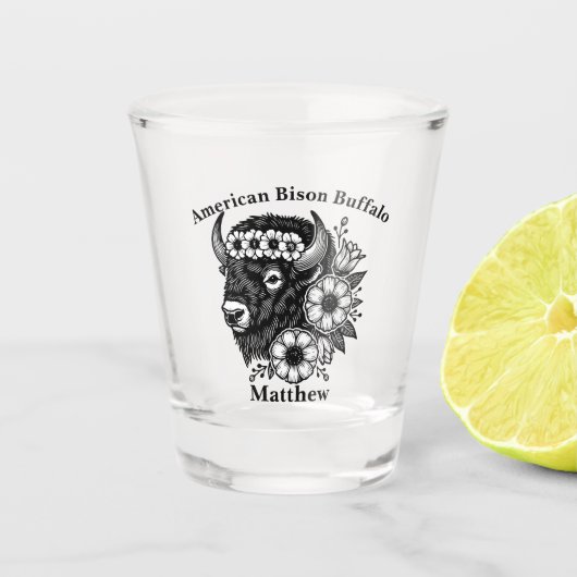 Gouden bizon versierd met bloemen en bladeren shot glas (Voorkant)